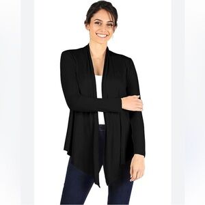 PACT Organic Open Front Black Asymmetrical Cardigan Size Small Minimalist